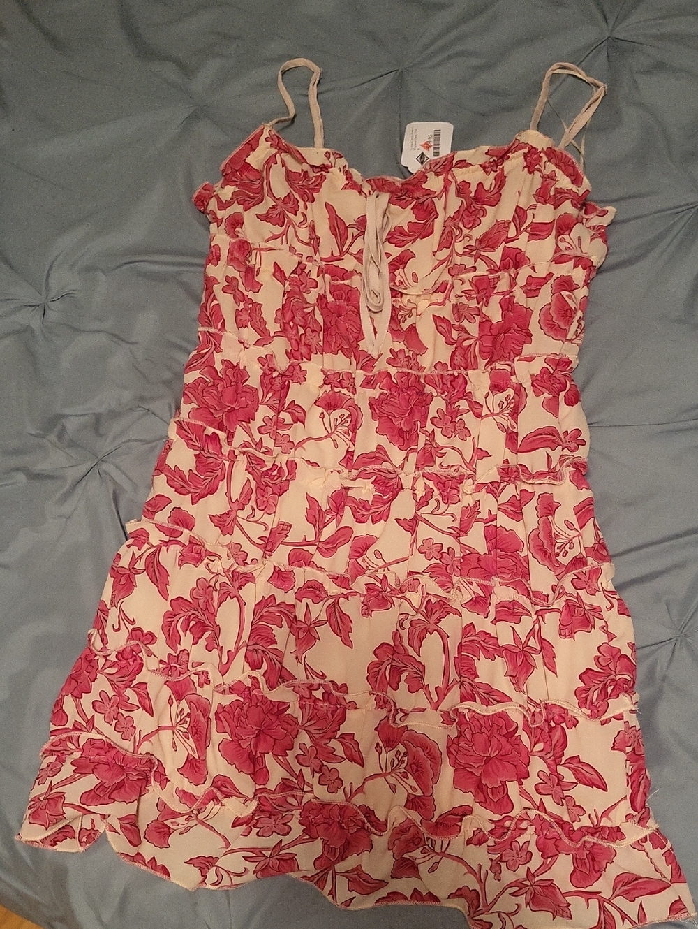 Floral Cream Midi Dress with Pink Bloom Print